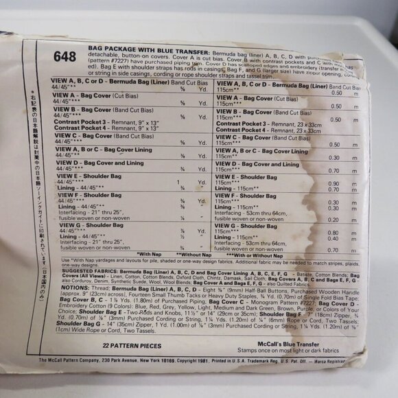 McCalls 7517 (also 648) Sewing Pattern : Purses - Picture 5 of 7